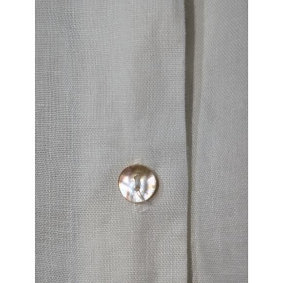 Vtg Richard Malcolm Irish Linen Ecru Embroidered Flowers Button Front Shirt Sz M - Picture 6 of 11